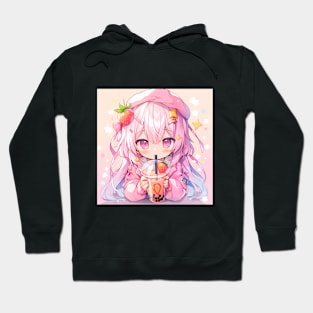 girl drink strawberry tea Hoodie